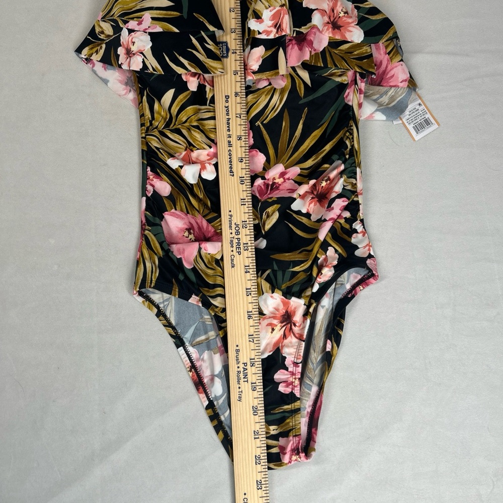 Kona Sol Women's Double Flounce Front High Coverage One Piece Swimsuit - Picture 11 of 11